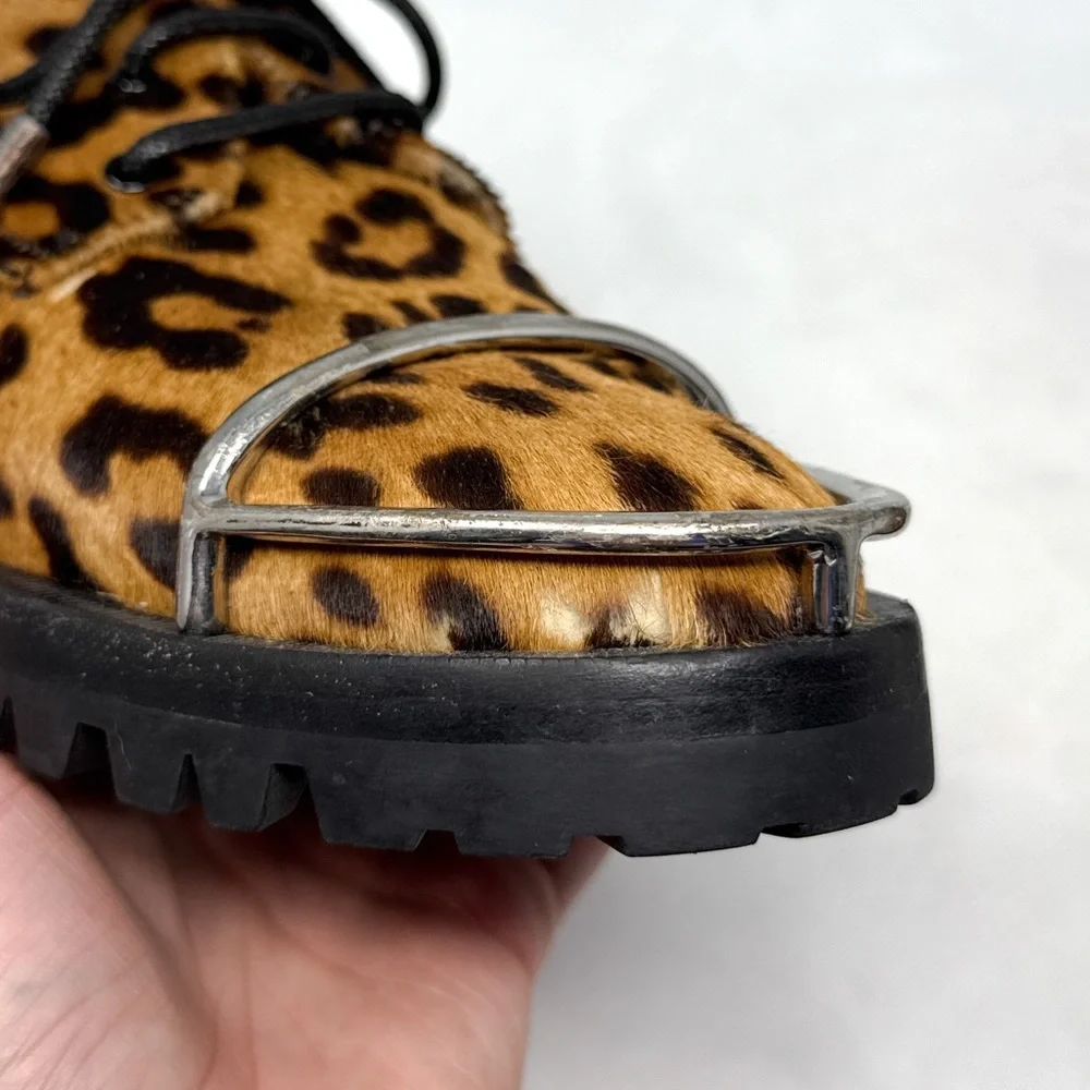 Alexander Wang Lyndon Leopard Calf Hair Leather Platform Lug Sole Oxford Shoes